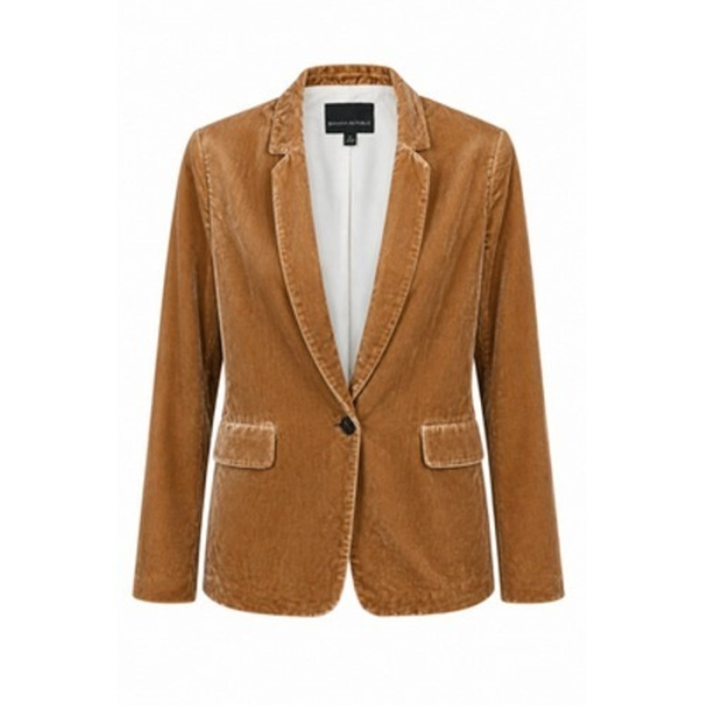 Banana Republic Velvet Blazer Women 6 Camel Brown One Button Lined Workwear